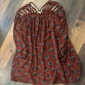 Womens Rust Floral Smocked Strap Top